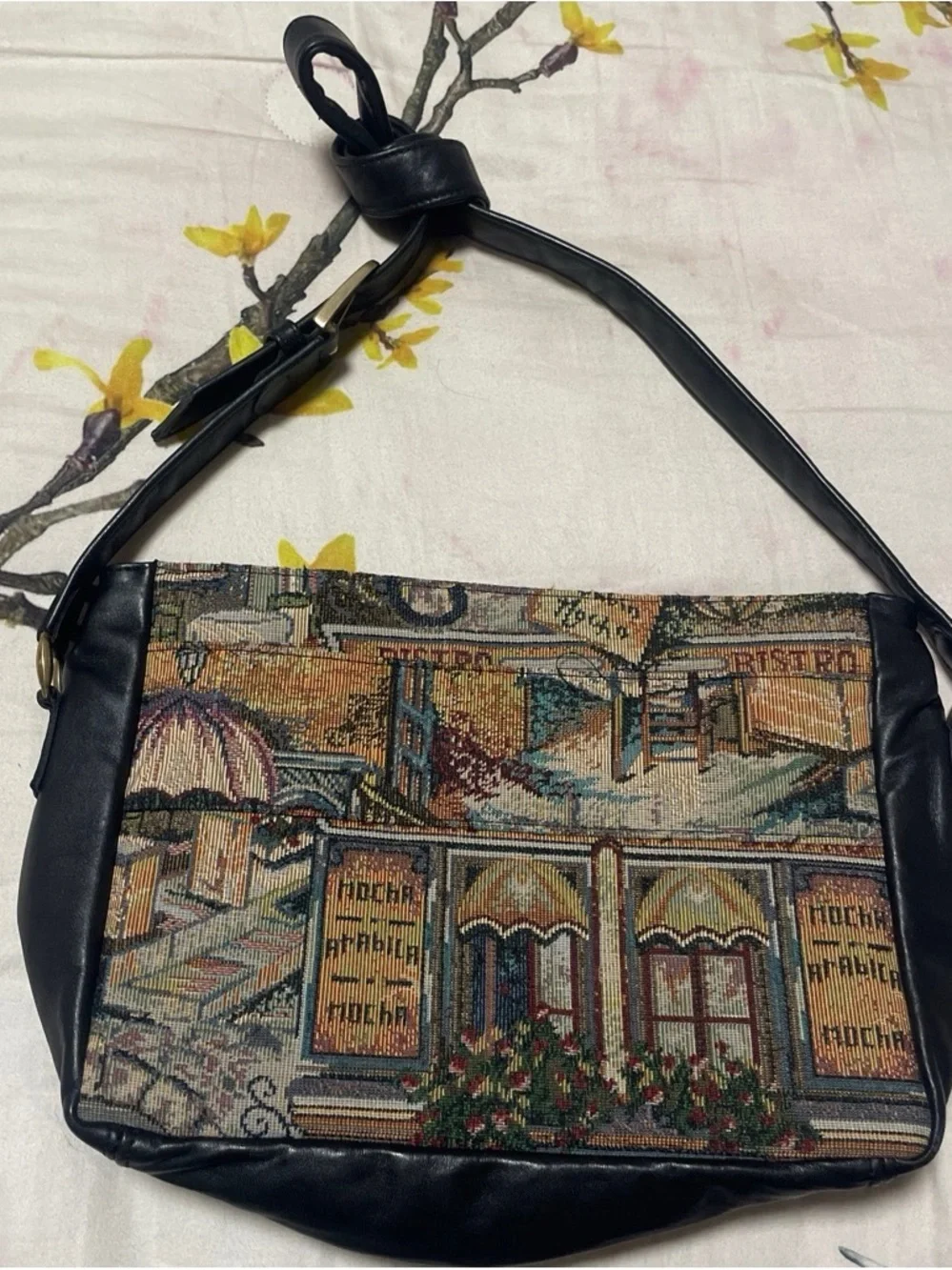 SAS Black Leather-Trim Espresso Tapestry Messenger Bag